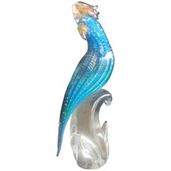 Stylish Cockatoo or Bird Signed Art Glass Sculpture by Murano Glass