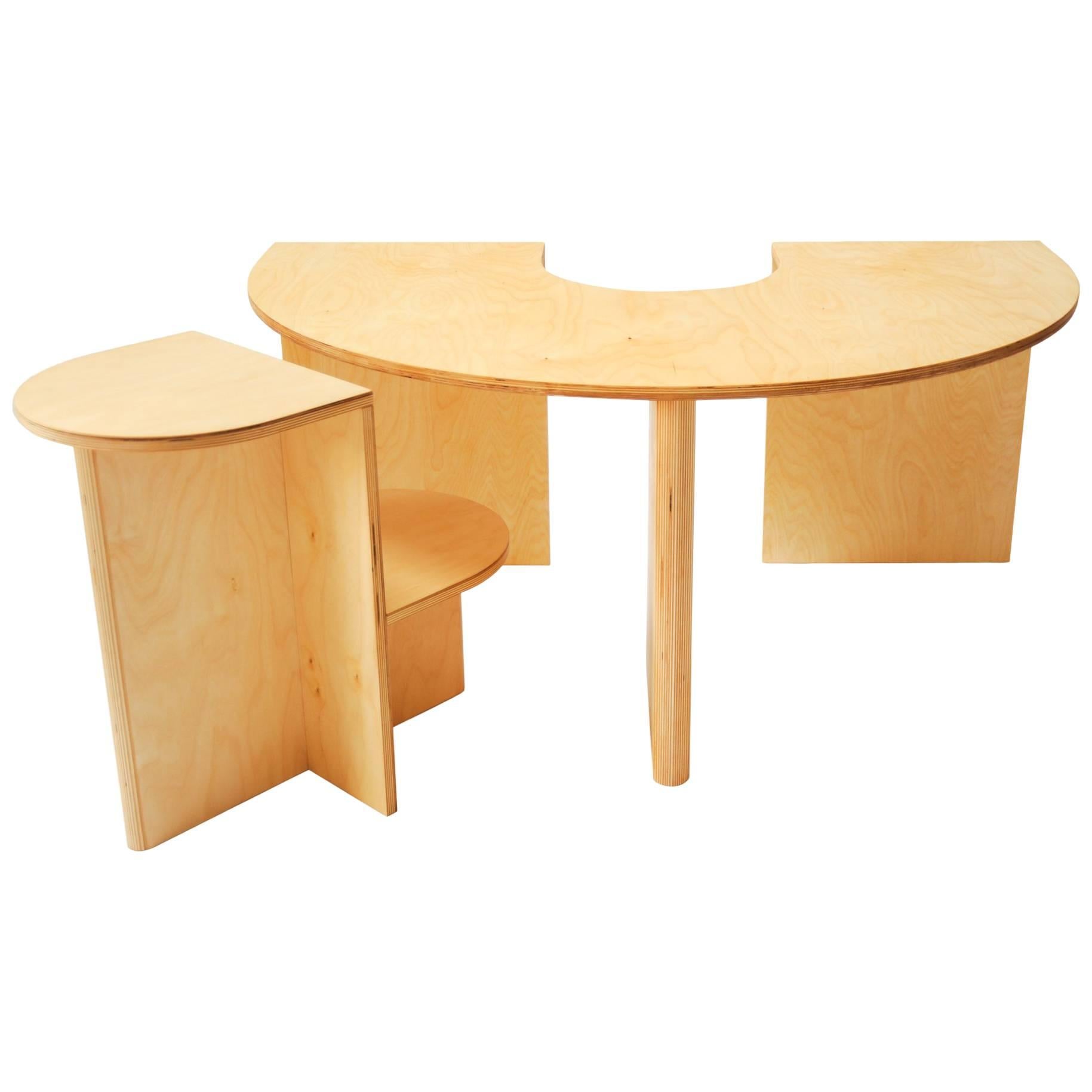 Lunar Table and Eclipse Chair Play Set by Kinder Modern in Pure Birch Plywood For Sale