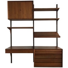 Midcentury Teak Modular Poul Cadovius Wall Unit and Desk with Mirror