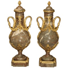 Antique Pair of Gilt Bronze and Marble Cassolettes from France, circa 1860