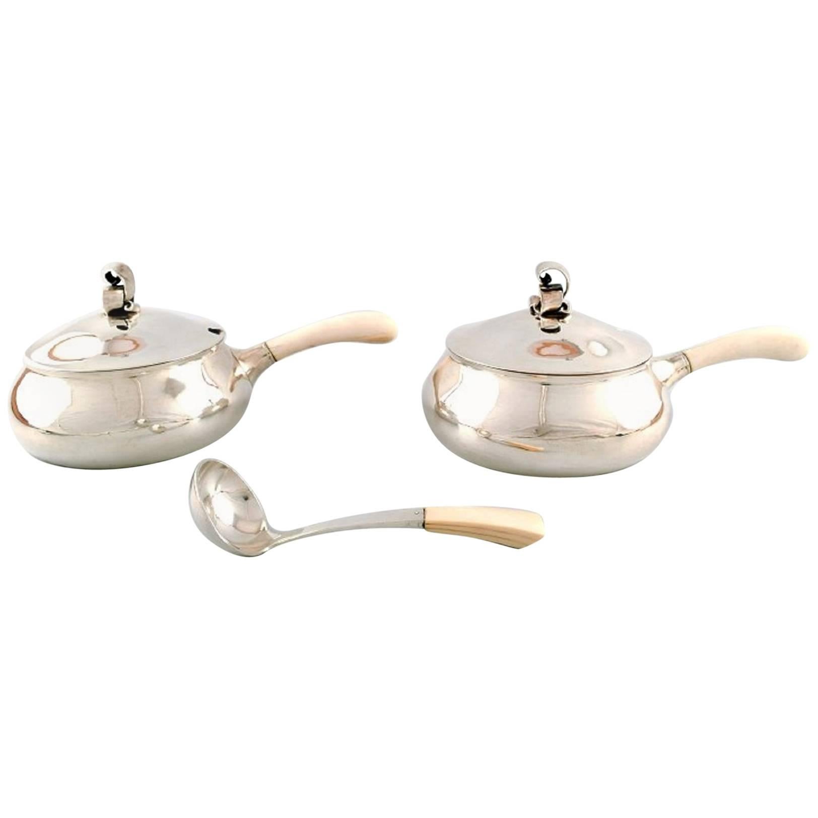 Evald Nielsen a Pair of Serving Bowls with Cover and a Sauce Ladle