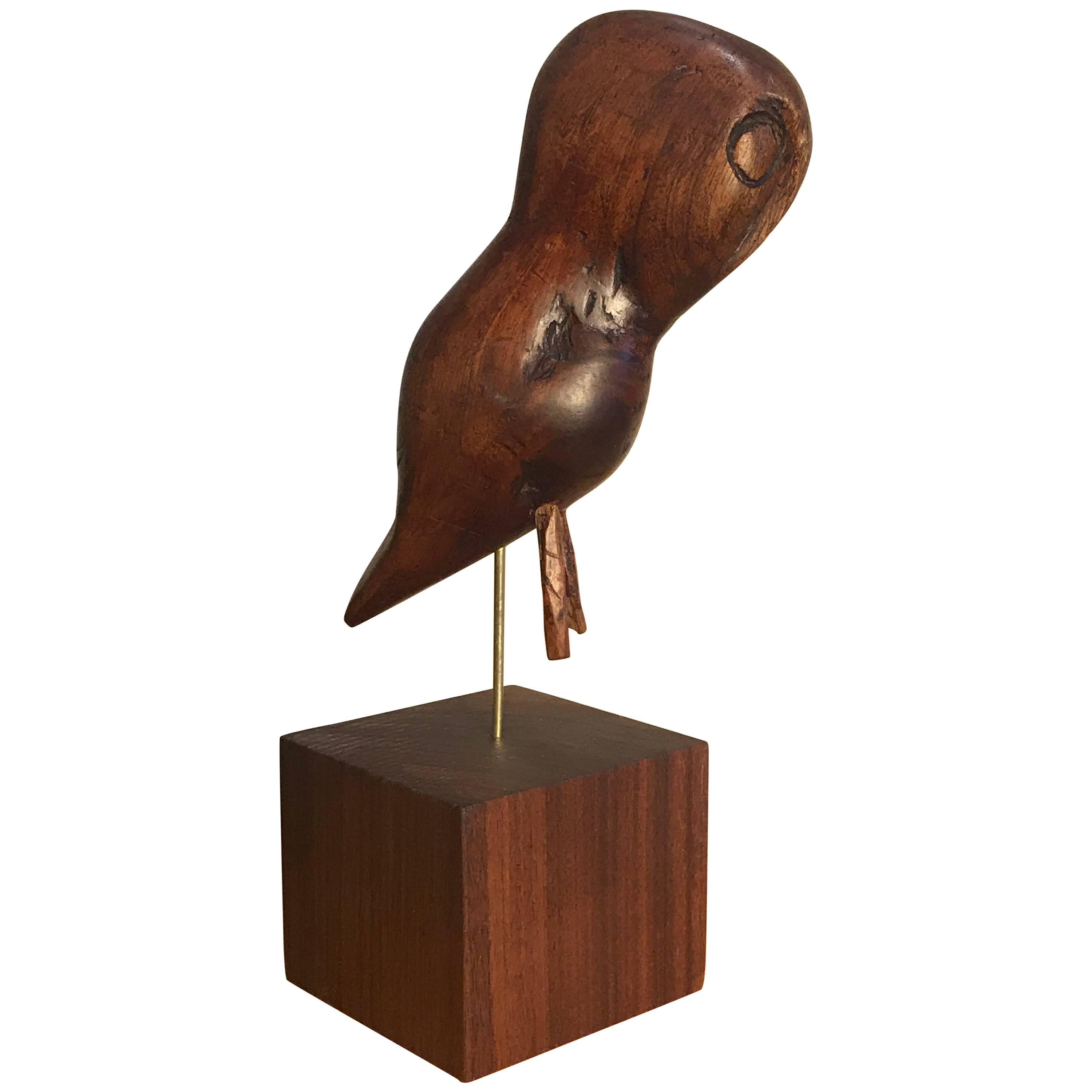 Folk Art Wooden Owl Americana Craft, Late 19th-Early 20th Century For Sale