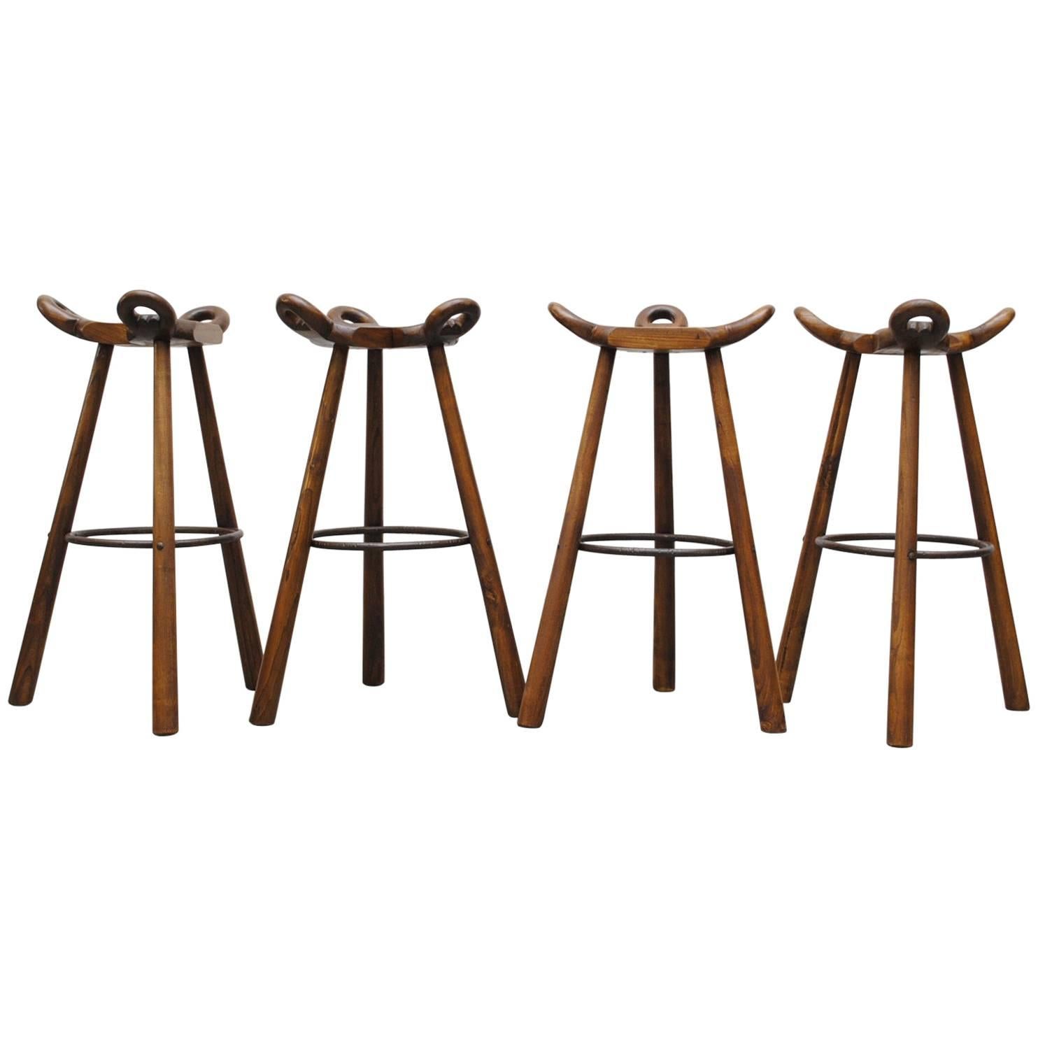 Set of Four Sergio Rodrigues Style Bar Stools