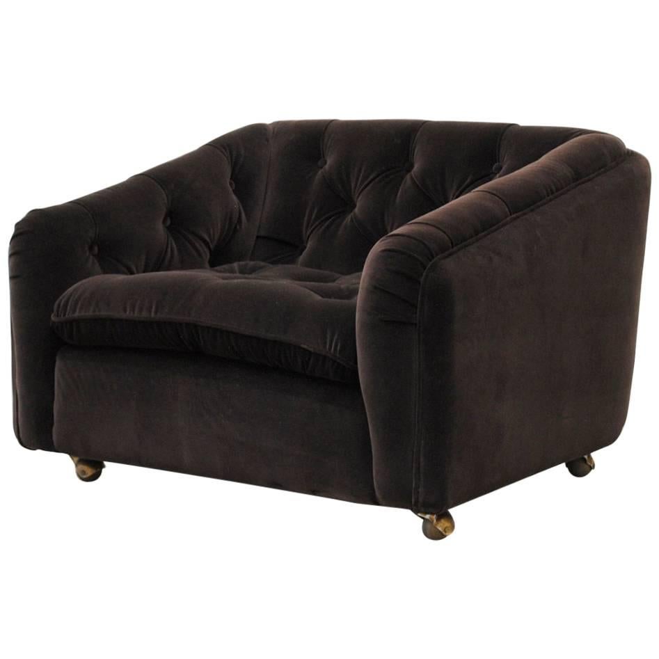 Geoffrey Harcourt Dark Grey Velvet Lounge Chair