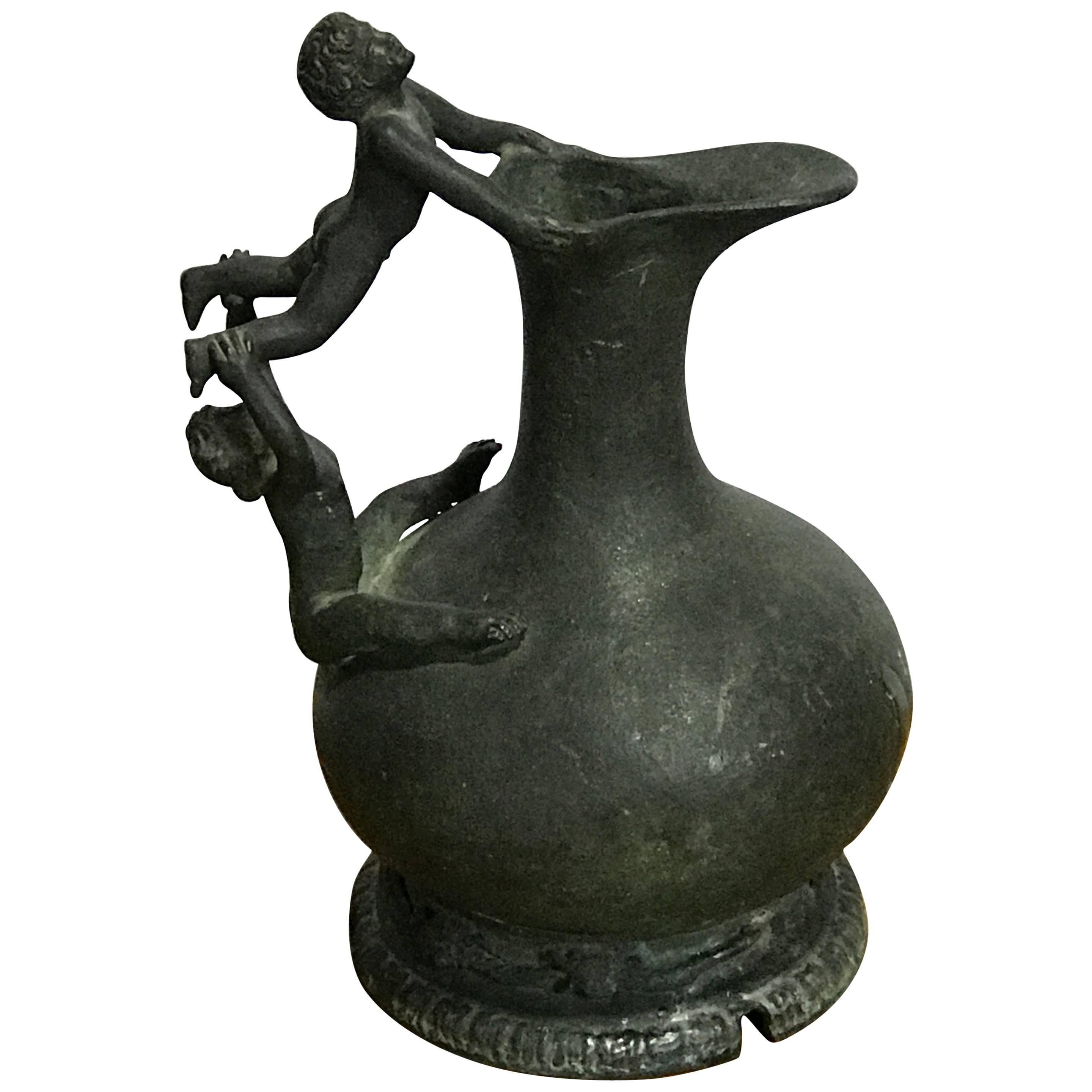 Grand Tour Bronze Figural Ewer and Stand, after the Roman Antique For Sale