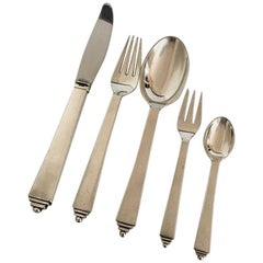 Georg Jensen "Pyramid" Sterling Silver Flatware Set for 12 People, 60 Pieces