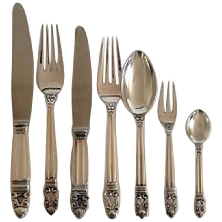 Georg Jensen Acorn Sterling Silver Flatware Set for Six Persons 42 Pieces For Sale
