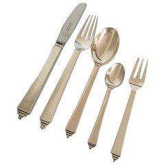 Georg Jensen "Pyramid" Sterling Silver Flatware Set for Six People, 30 Pieces