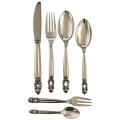 Georg Jensen Sterling Silver Acorn Flatware Set for Eight People, 48 Pieces