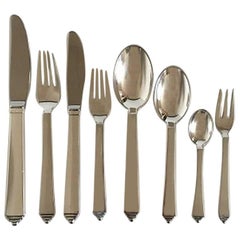 Georg Jensen Sterling Silver Pyramid Flatware Set for Six People, 48 Pieces
