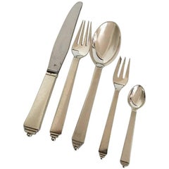 Georg Jensen "Pyramid" Sterling Silver Flatware Set for Eight People, 40 Pieces