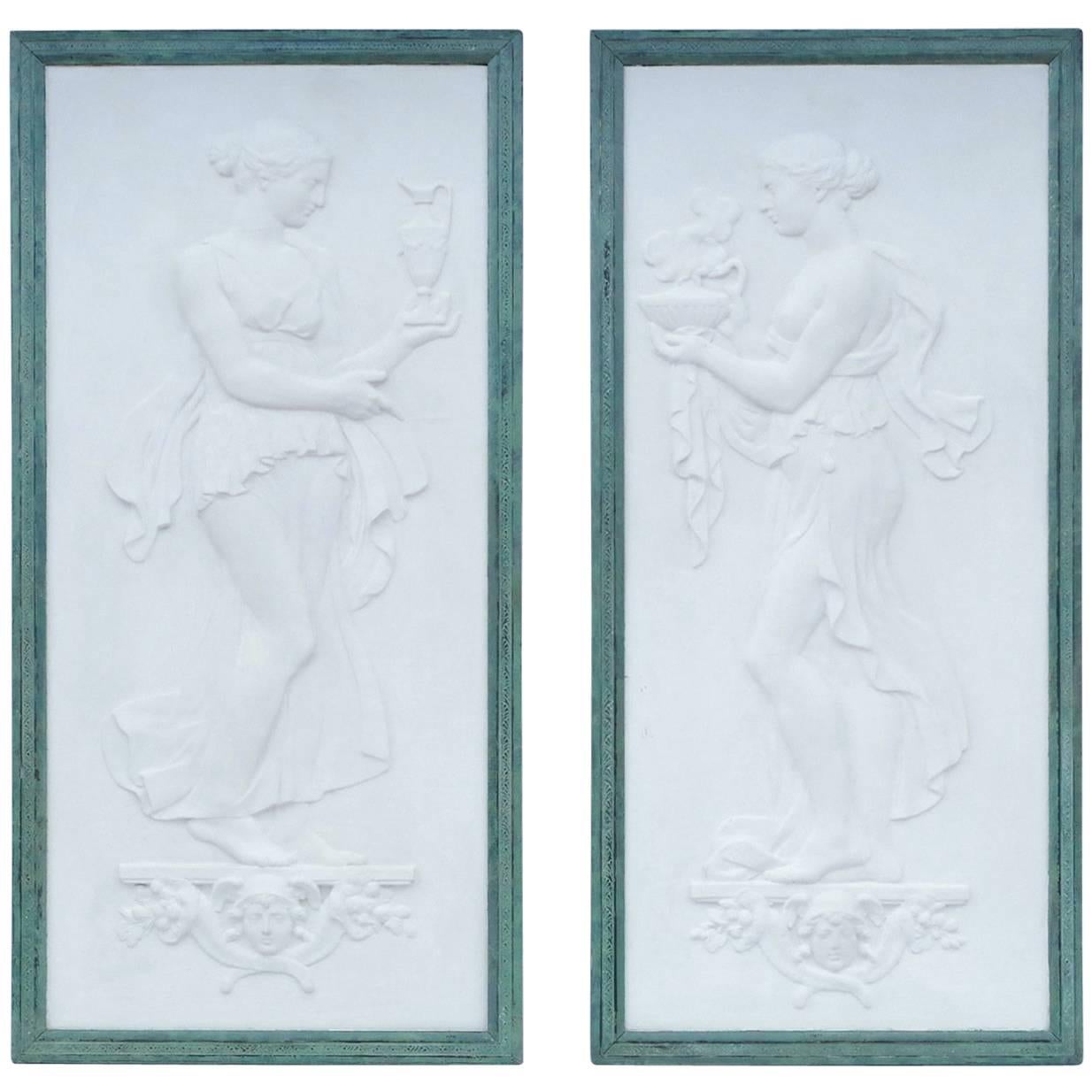 Pair of Plaster Bas-Reliefs, "The Offerings", 19th Century