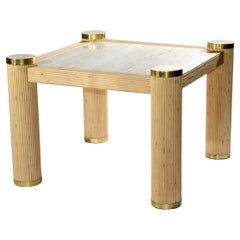 1980s, Italian Bamboo and Brass Square Side Table