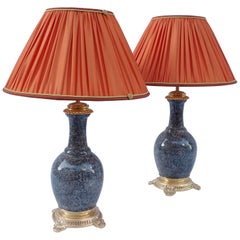 Pair of Granite Style Porcelain Lamps, circa 1880