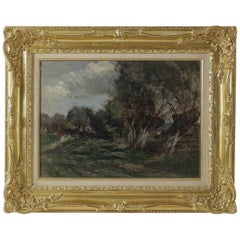 Barbizon School, a Farmer in Her Field, Oil on Cardboard, circa 1880-1890