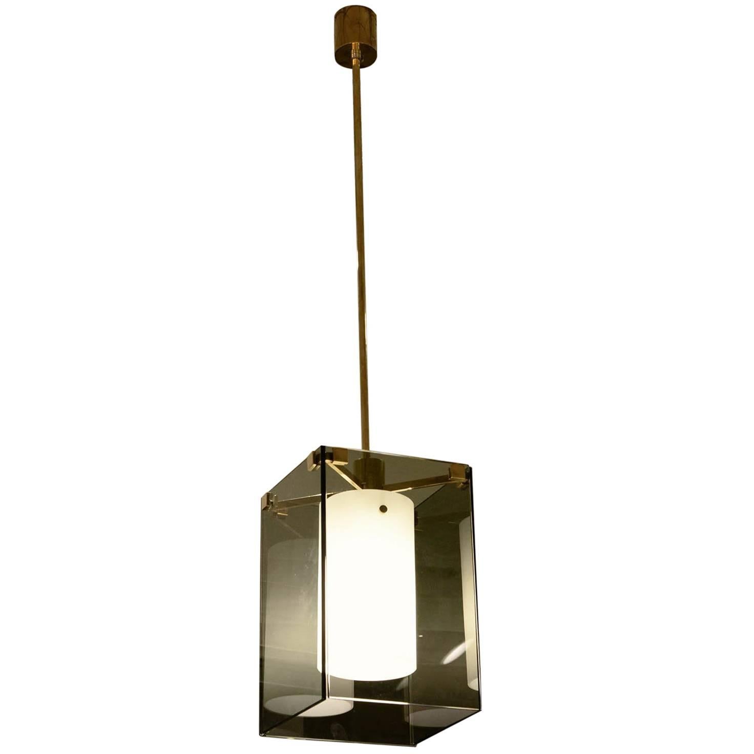 Max Ingrand for Fontana Arte, Ceiling Light in Glass and Brass, 1940s For Sale