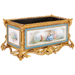 French Antique Sevres Style Porcelain and Gilt Bronze Jardiniere 