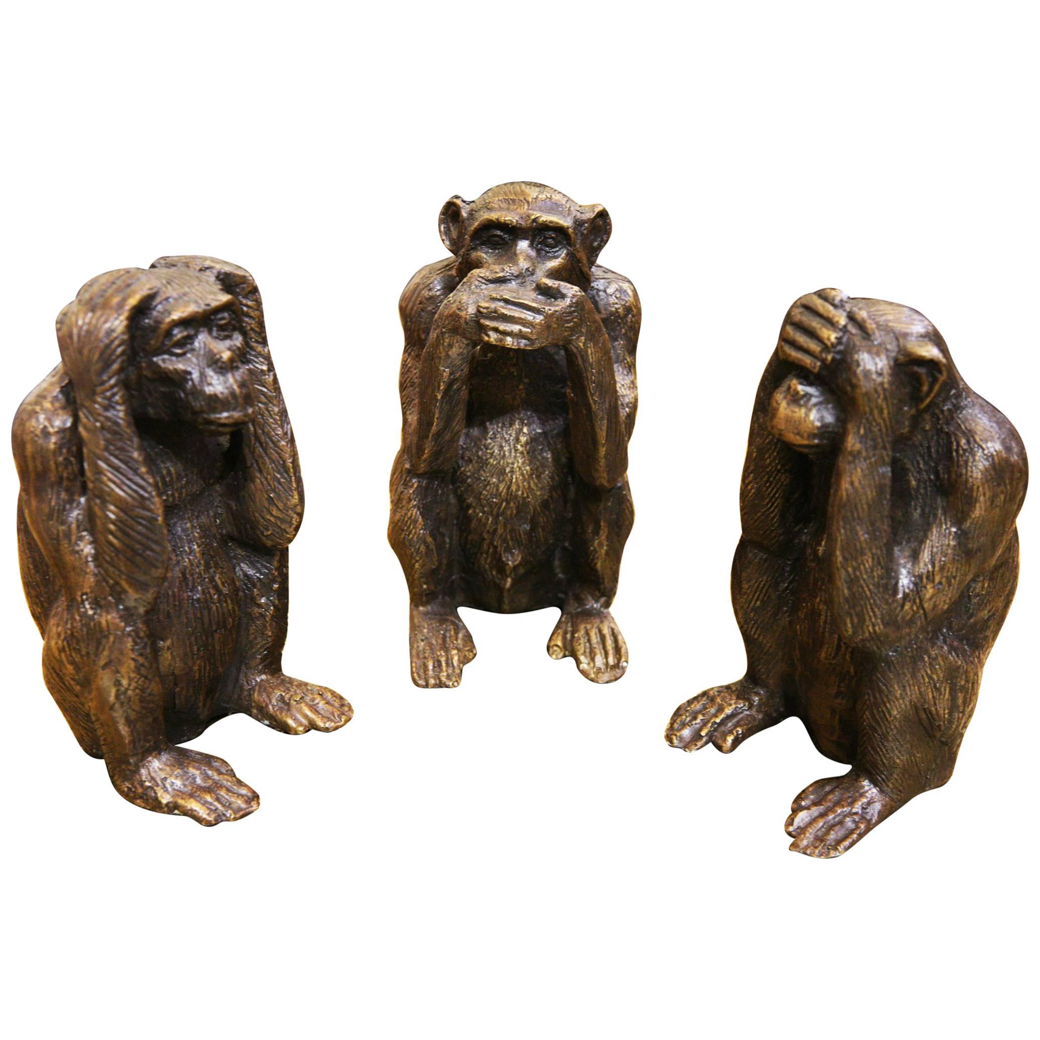 Set of Three Monkeys in Solid Bronze