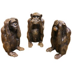 Set of Three Monkeys in Solid Bronze