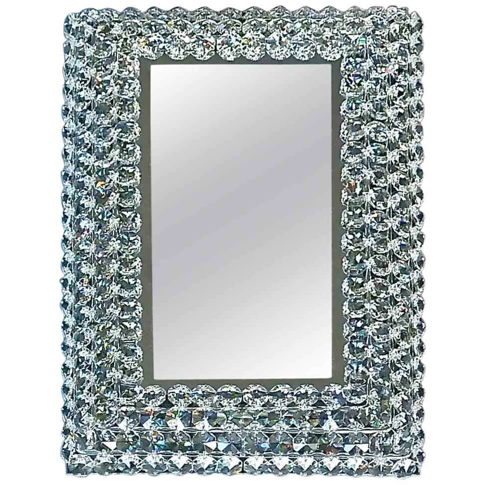 Great Sparkling Palwa Backlit Mirror Chrome Brass Faceted Crystal Glass 1960s For Sale