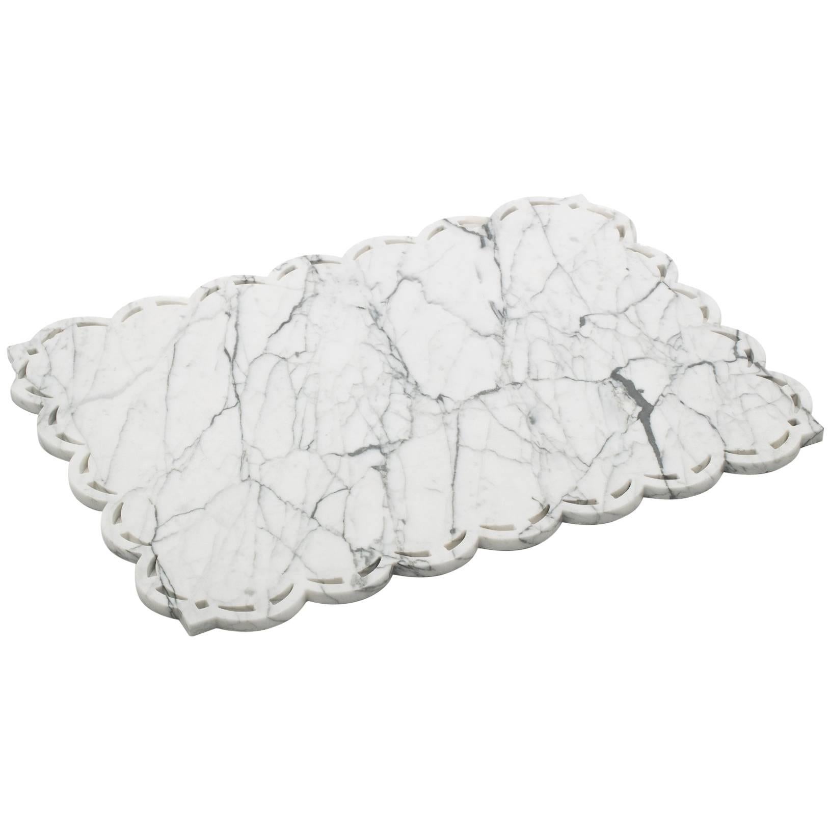 White Carrara Marble Place-Mat with Lace Edge
