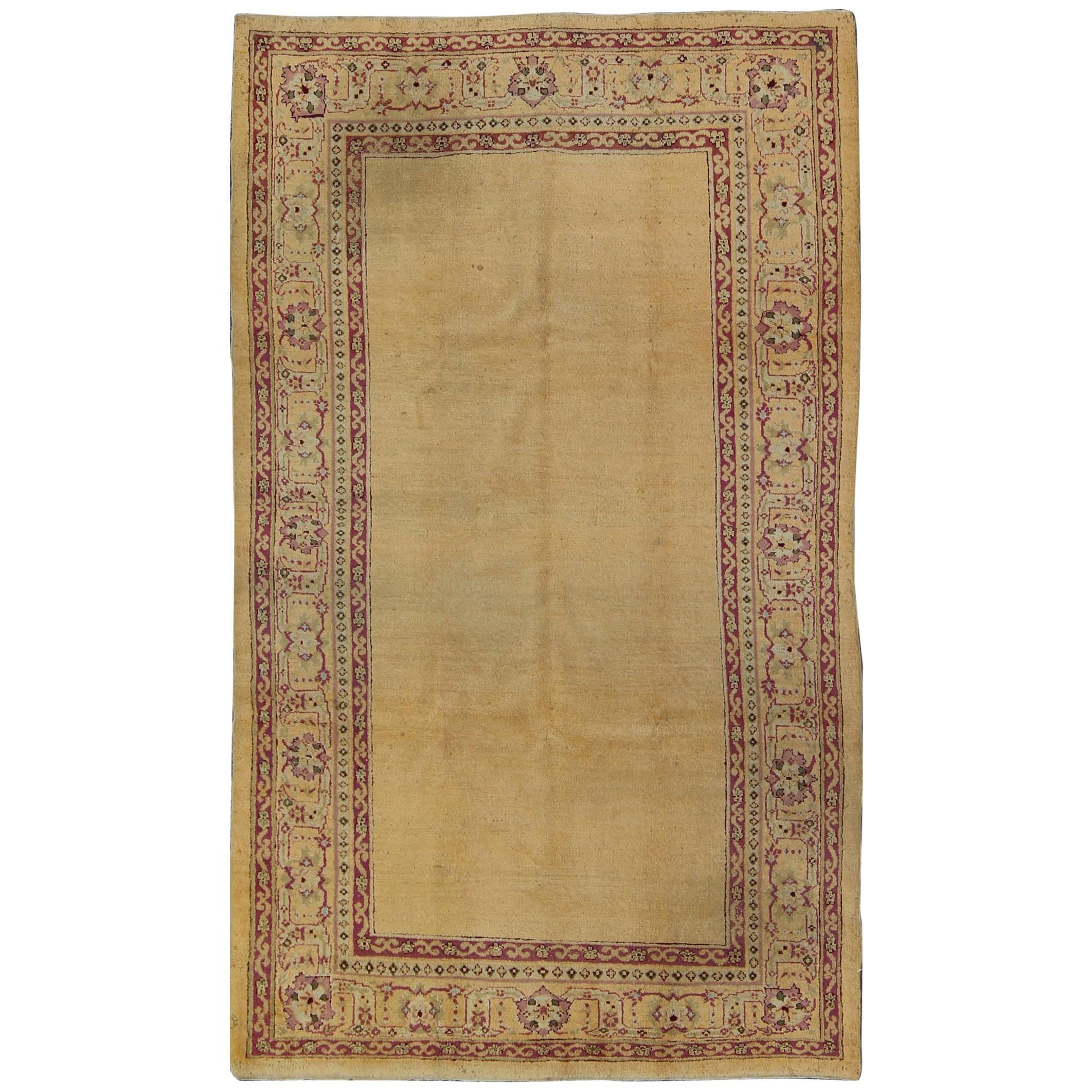 Antique Indian Amritsar Rug with Cream Background, Red & Lavender Border