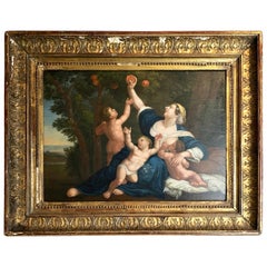 18th Century Painting of Cupids Fruit Picking, Oil on Panel