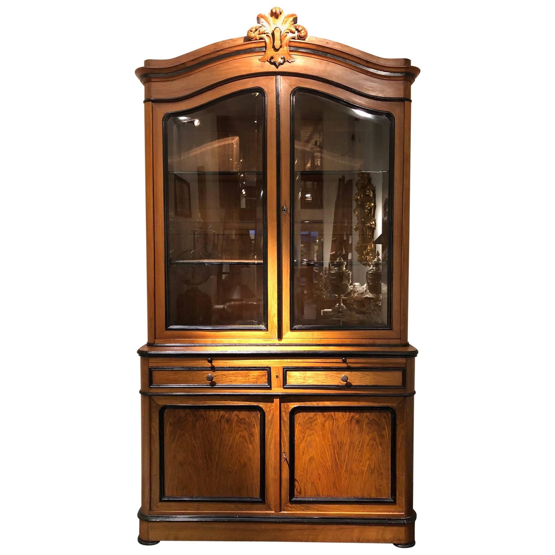 19th Century French Walnut Cabinet or Bookcase For Sale