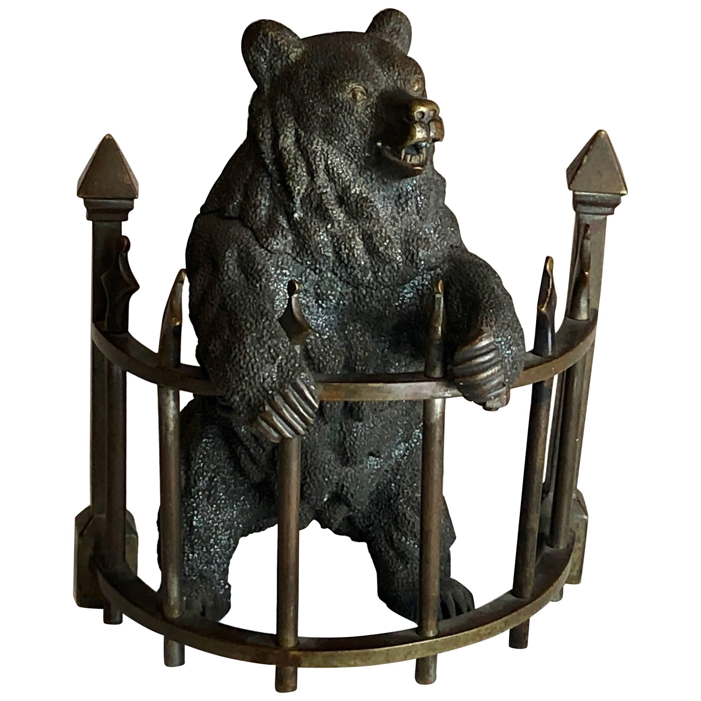 Russian Bear Bronze Inkwell