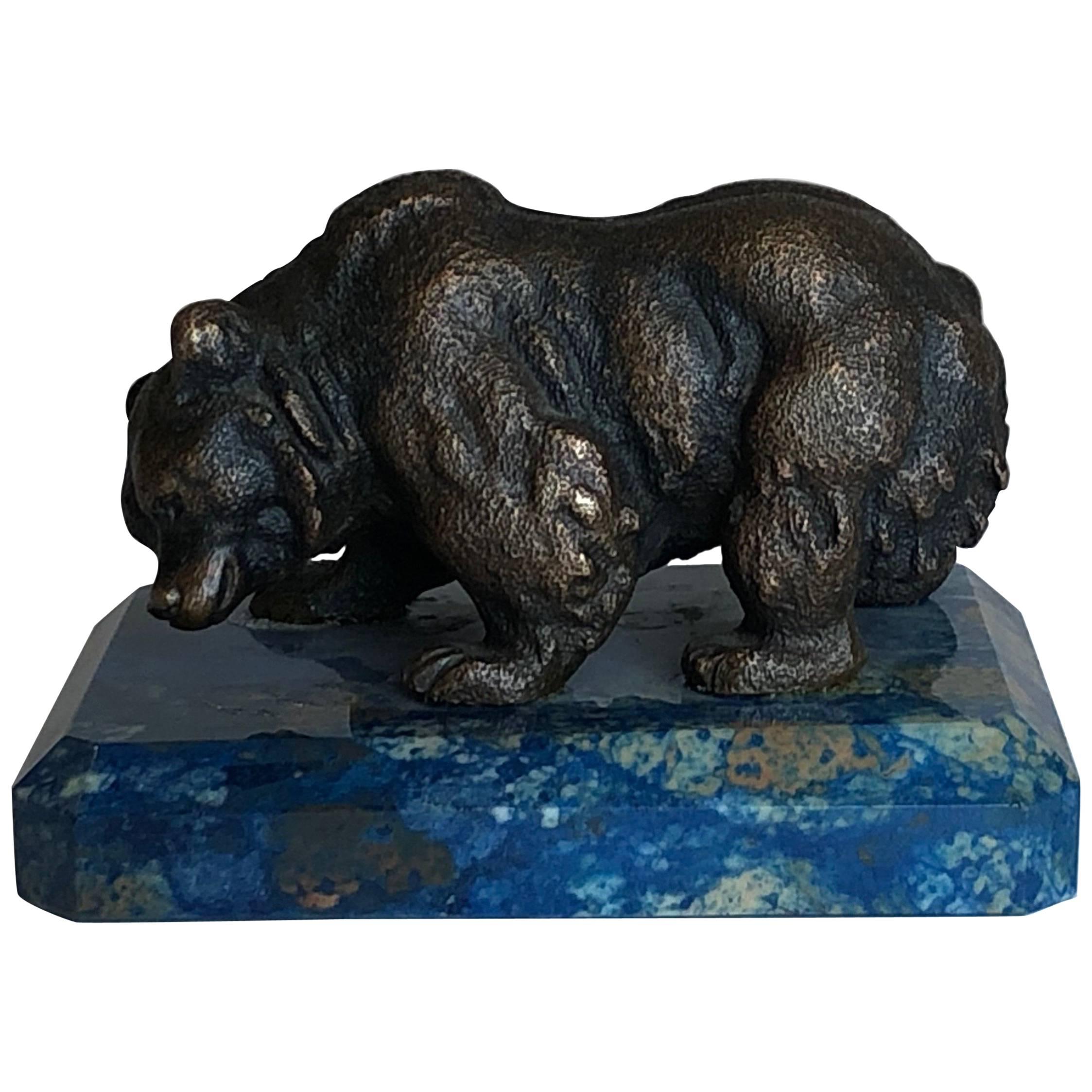 Russian Bronze Bear on Lapis Lazuli Base