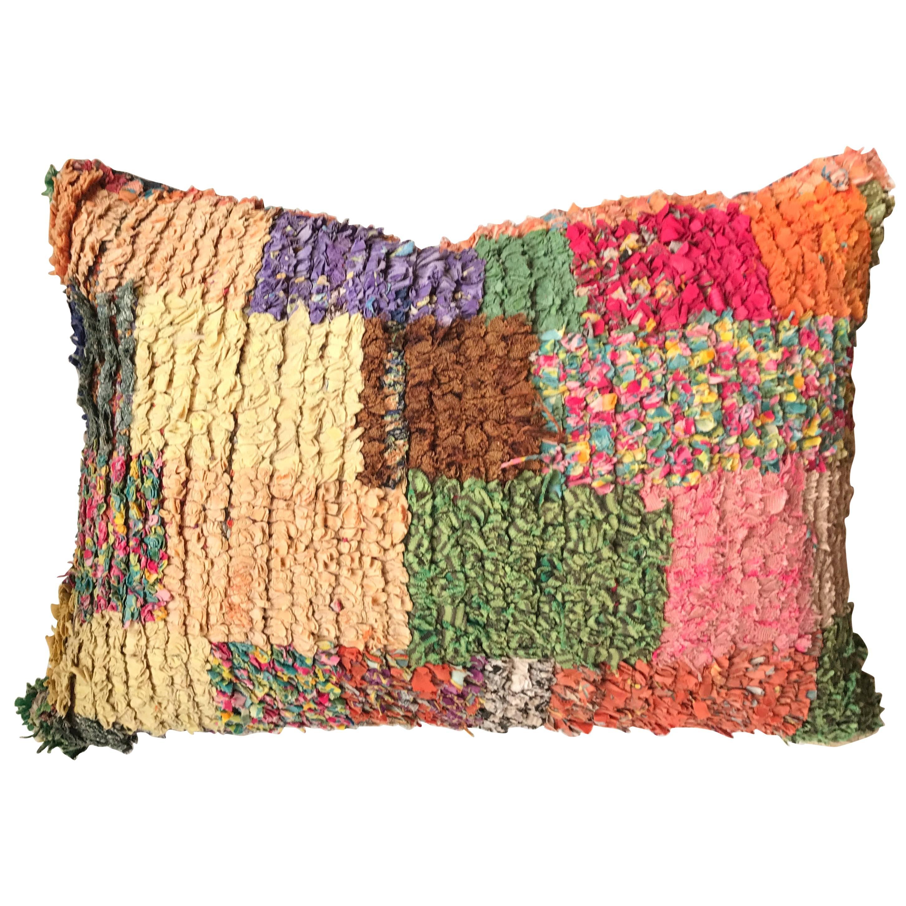 Custom Pillow Cut from a Vintage Moroccan Hand-Loomed Bouchouite Berber Rug