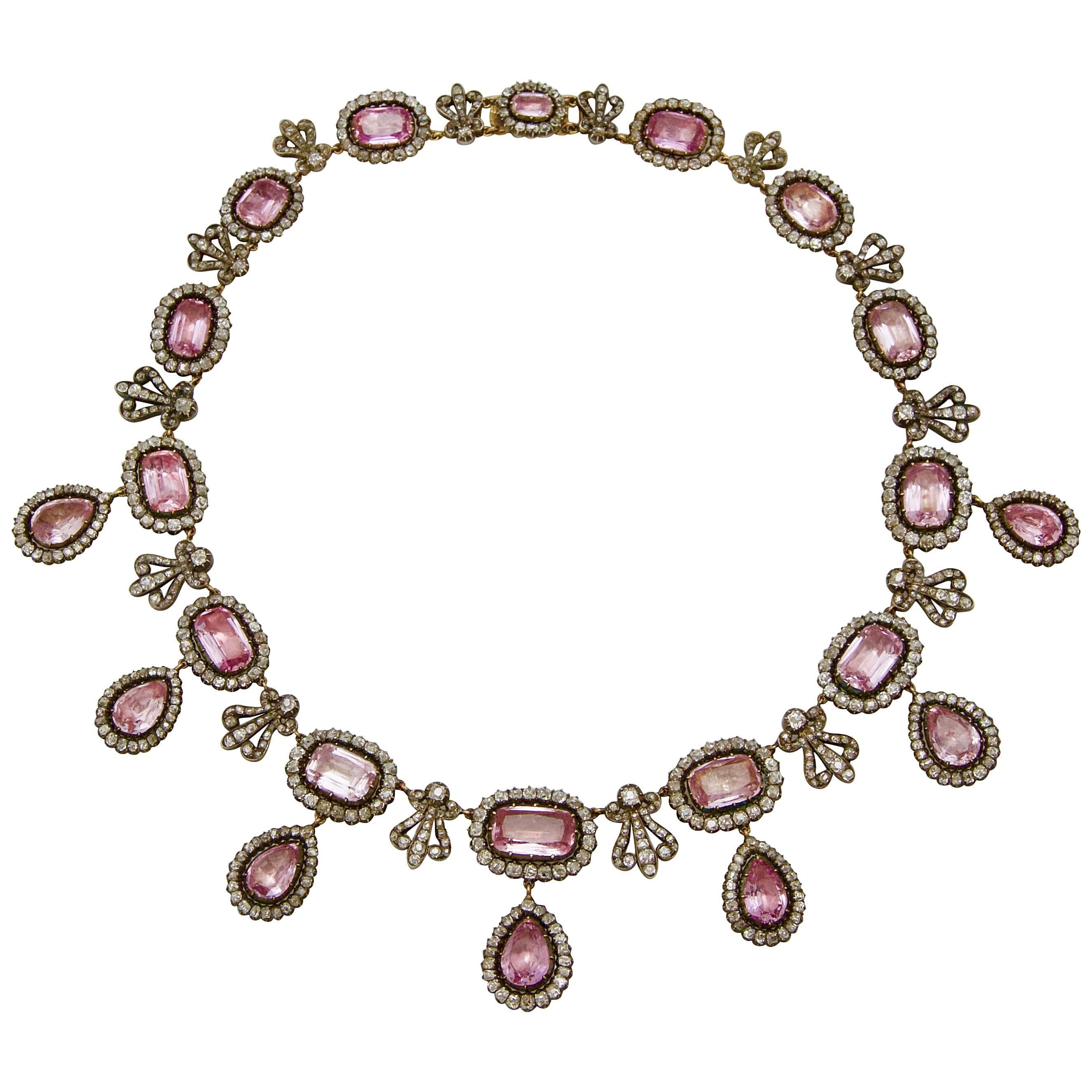 Early 19th Century French Pink Topaze and Diamond Necklace For Sale