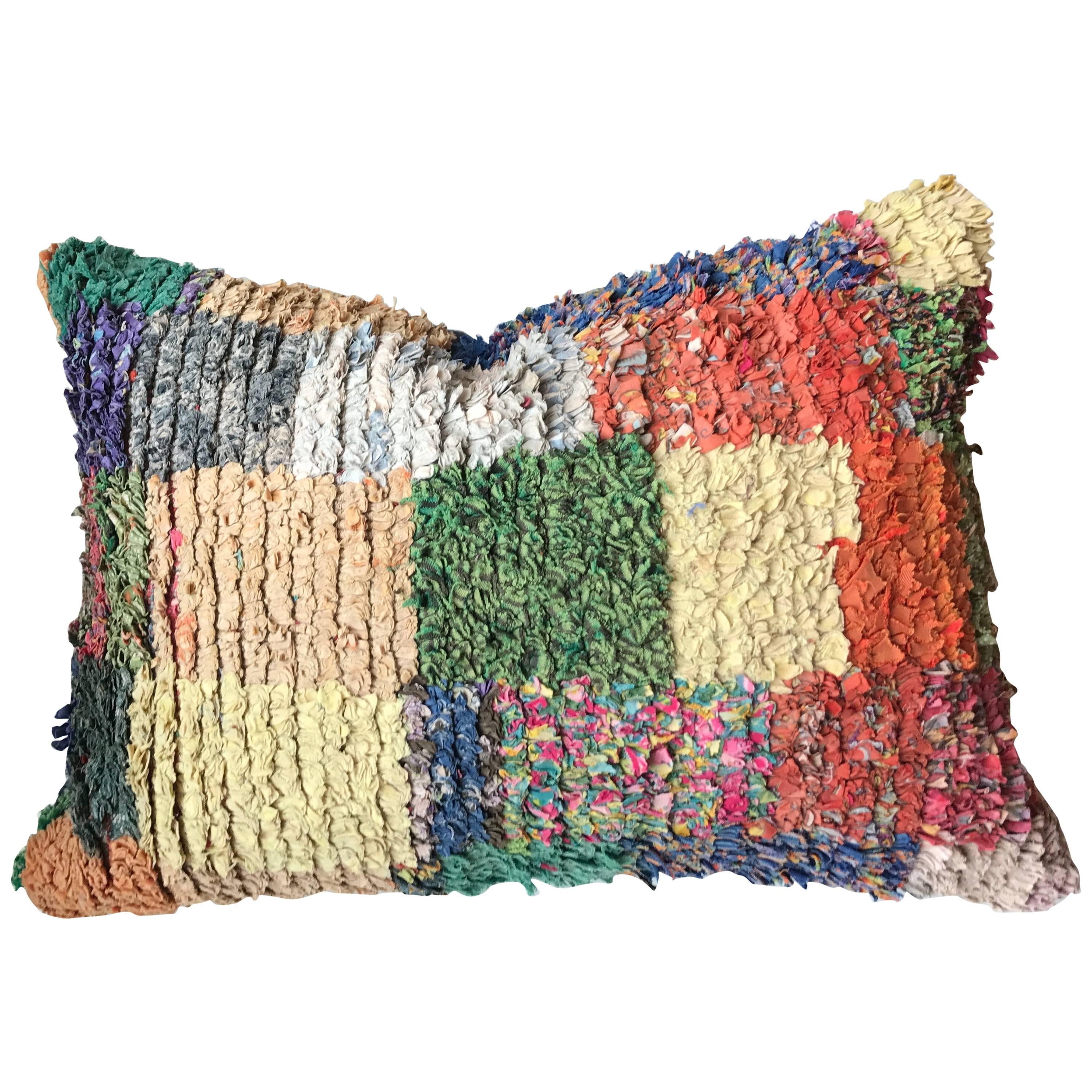 Custom Pillow Cut from a Hand-Loomed Moroccan Boucherouite Berber Rug