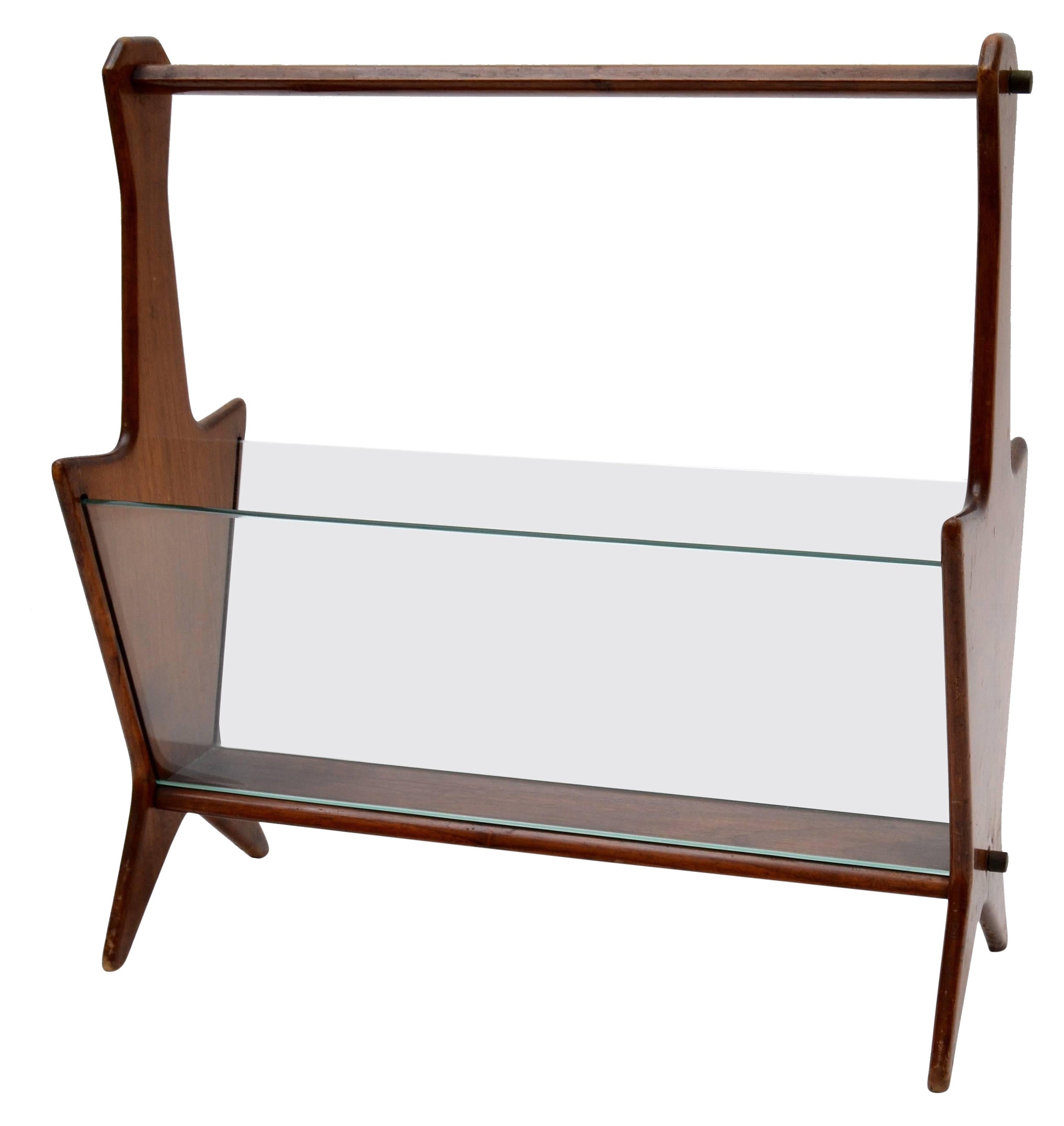 Ico Parisi Italian Mahogany Glass Magazine Rack Newspaper Stand Art Deco 1940s en vente