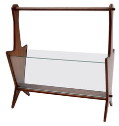 Ico Parisi Italian Mahogany Glass Magazine Rack Newspaper Stand Art Deco 1940s