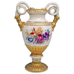 Meissen Snake Handles Vase Painted Leuteritz Made 1924-1934