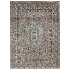 Vintage Persian Bakhtiari Rug with Stretched Medallion in Taupe, Gray and Brown