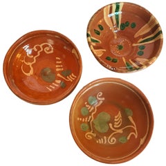 Transylvania Vintage Pottery, Hand-Painted Redware Bowls, Folk Art