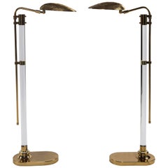 Pair of Lucite Brass Clam Shell Floor Lamps