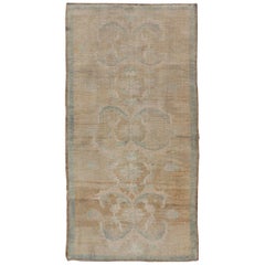 Vintage Turkish Oushak Rug with Stretched Blossom Design in Light Taupe