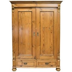 19th Century Two-Door European Armoire in Pine with Two Drawers and Shelves