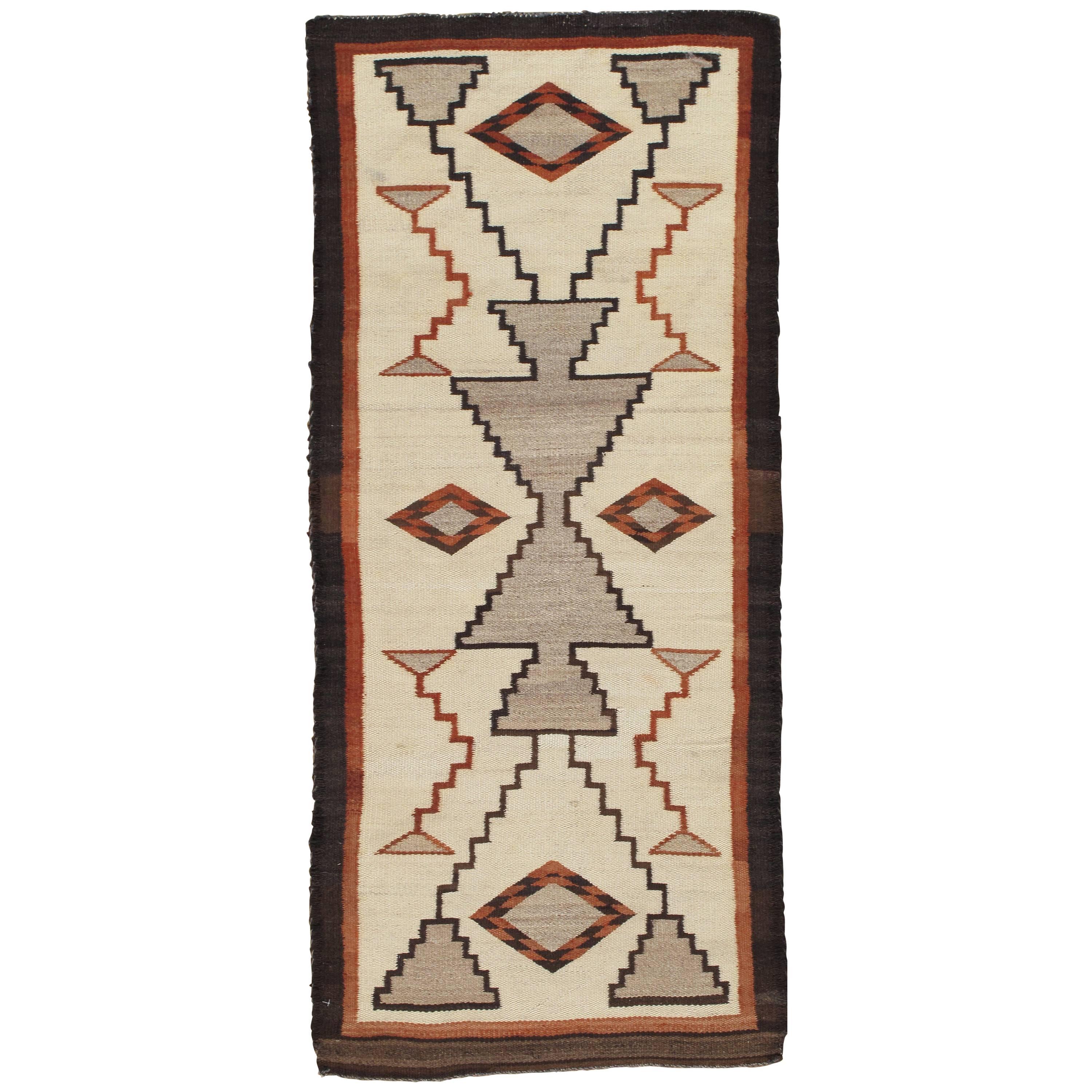 Vintage Navajo Carpet, Folk Rug, Handmade Wool, Beige, Terracotta, Tan