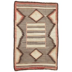 Antique Navajo Carpet, Folk Rug, Handmade Wool, Beige, Pink, Gray, Tan