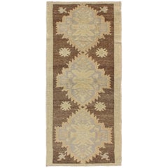 Tri-Medallion Vintage Turkish Oushak Runner in Mocha, Nude and Light Gray