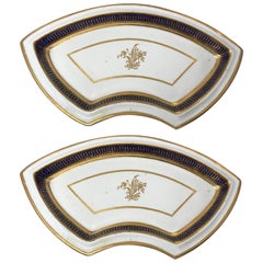 Pair of Blue and White Gilt Chinese Export Bone Dishes
