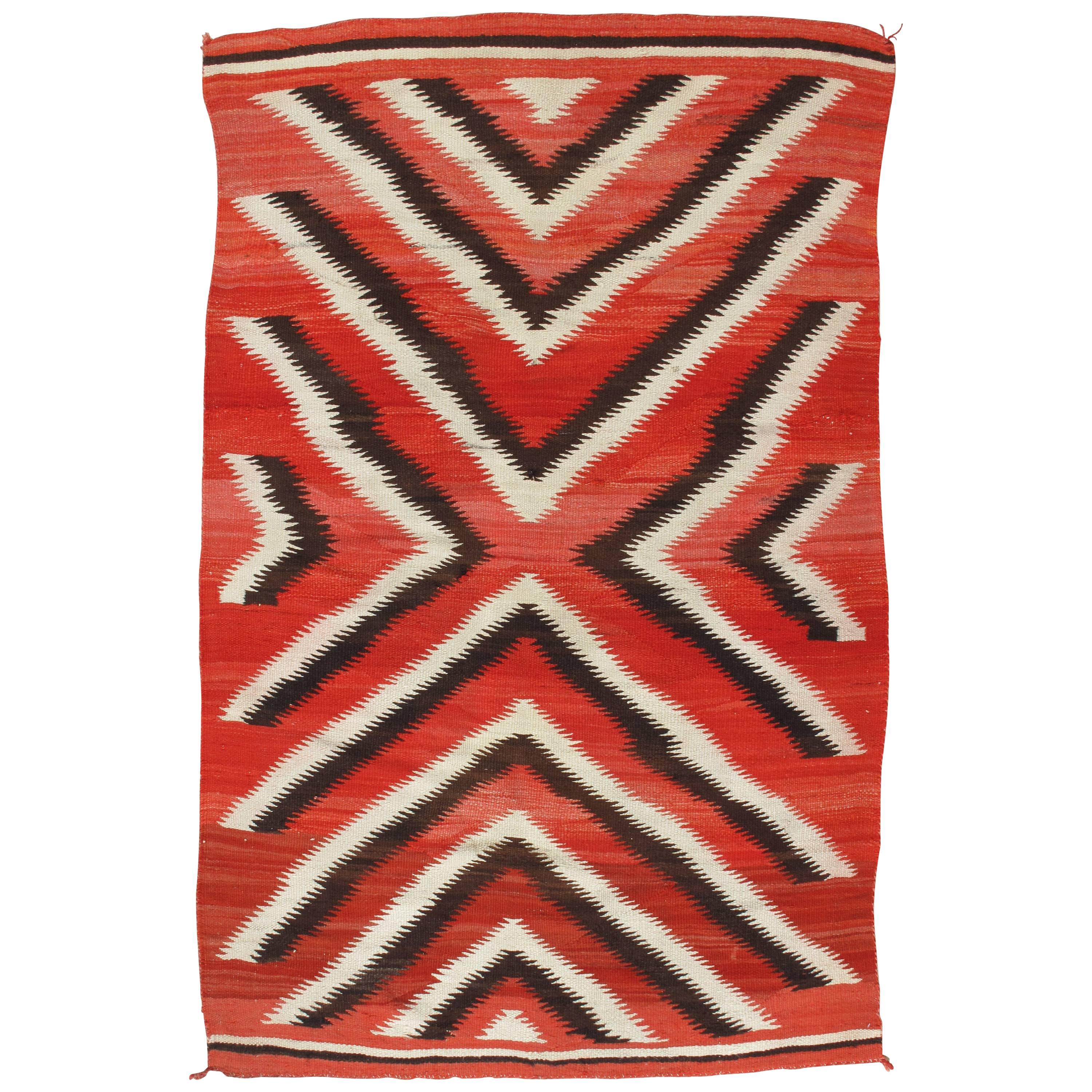 Antique Storm Navajo Carpet, Folk Rug, Handmade Wool, Beige, Red, Brown