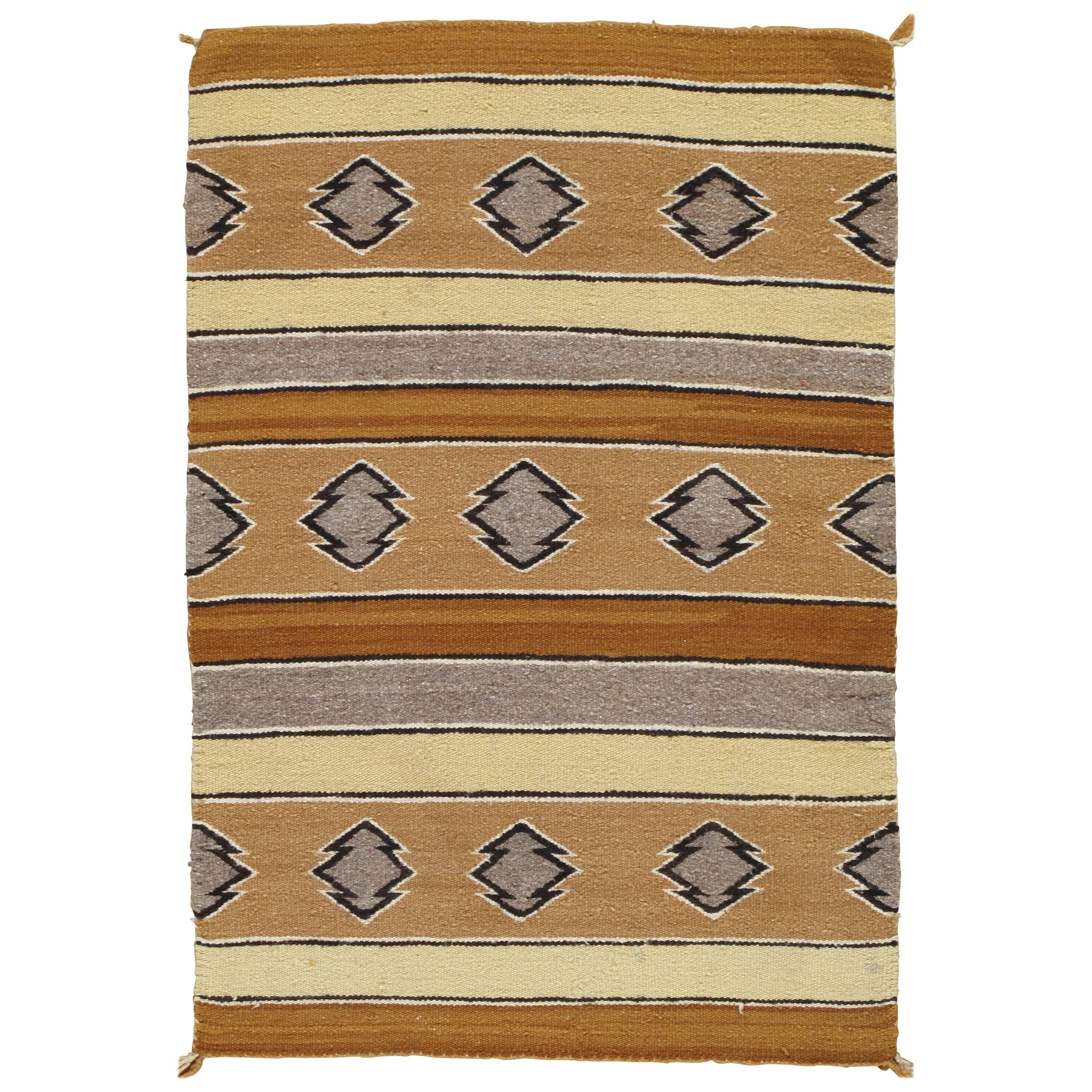 Vintage Navajo Carpet, Folk Rug, Handmade Wool, Beige, Caramel, Tan For Sale
