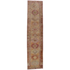 Vintage Turkish Oushak Runner with Soft Pastel Colors, Hallway Runner
