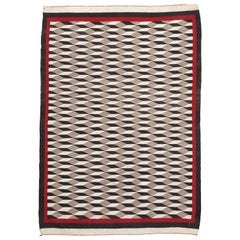 Vintage Navajo Carpet, Folk Rug, Handmade Wool, Beige, Red, Tan
