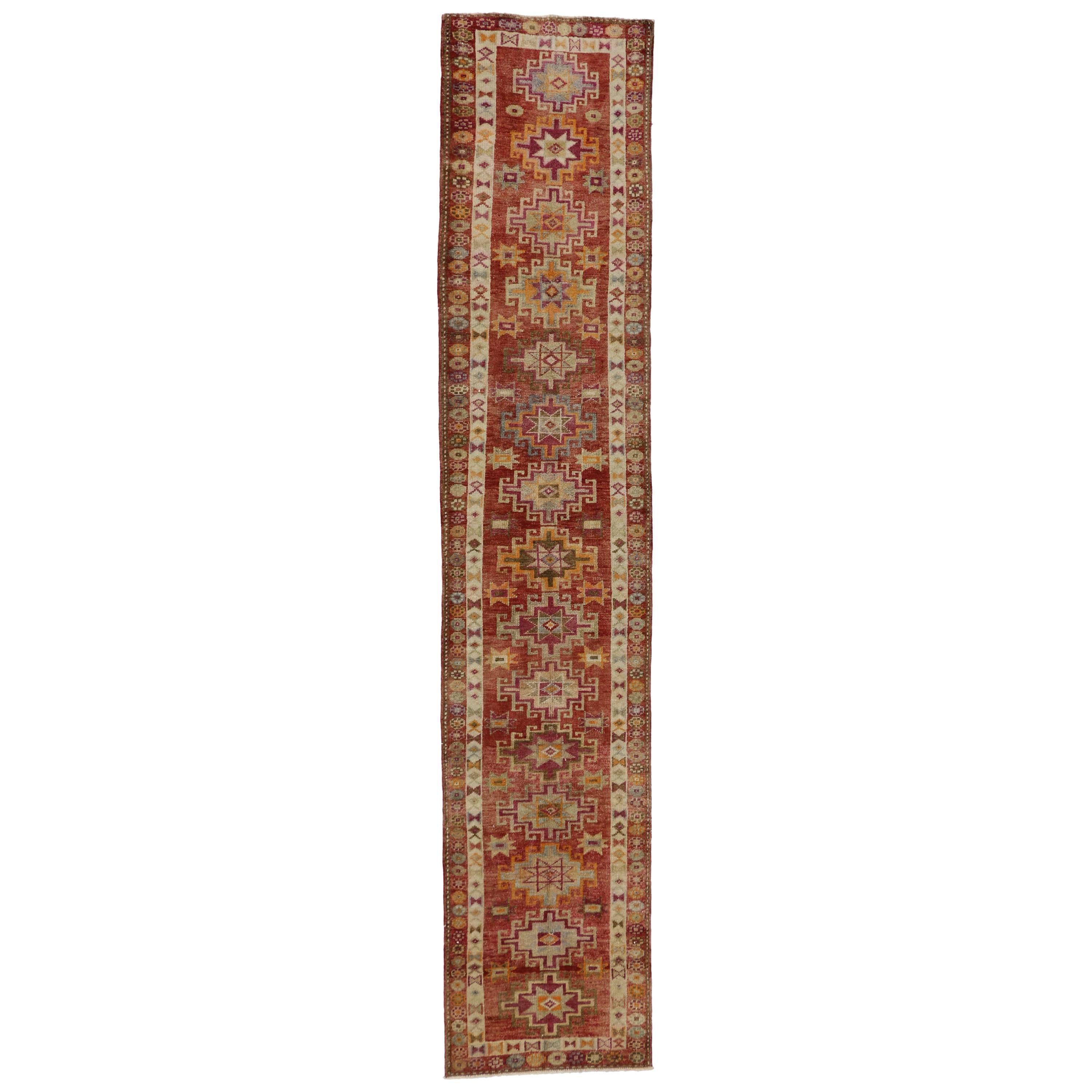 Vintage Turkish Oushak Runner with Mid-Century Modern Art Deco Style